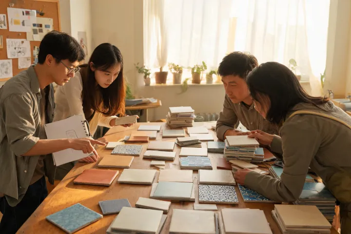 Community design workshop with tile samples