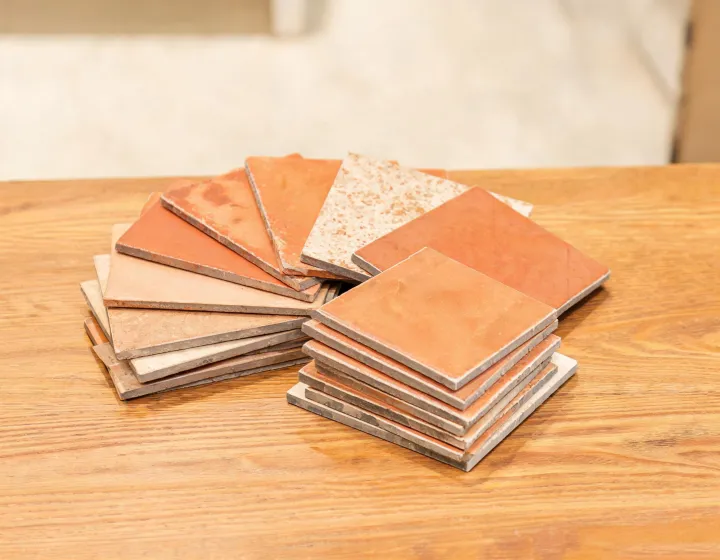 Florida Tile porcelain sample boards on showroom table